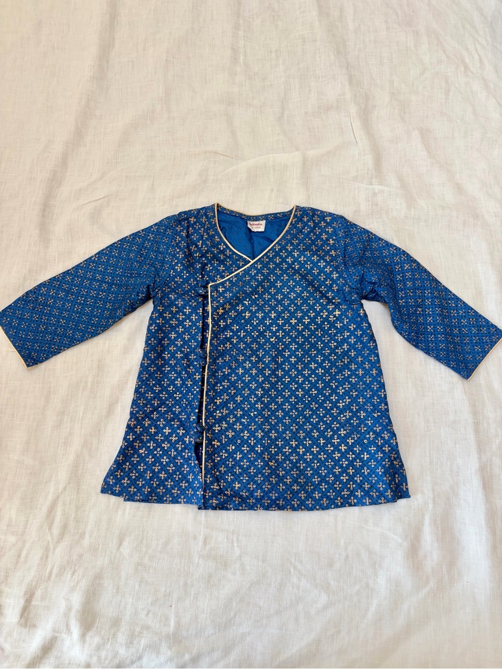 fabindia Blue Kurta with Gold Motif Piping